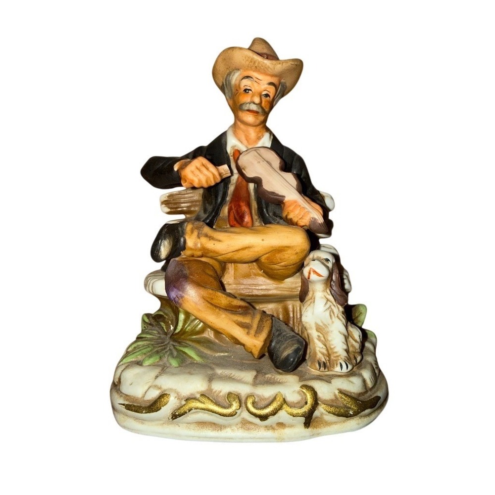 Vintage HOMCO Figurine Man Playing Violin with Dog on‎ Bench 8 in bow is broken